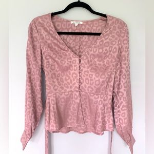 Satin Pink Leopard Print Blouse, Size Small